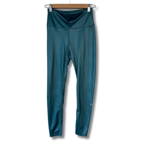 Alo Girls Leggings High Rise Activewear Athletic Metallic Blue Kids Large - Picture 1 of 5